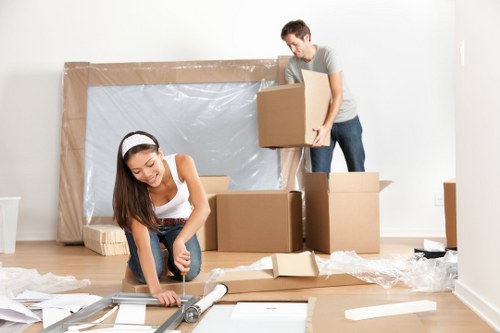 Boxes and packing materials prepared for a move in Pimlico