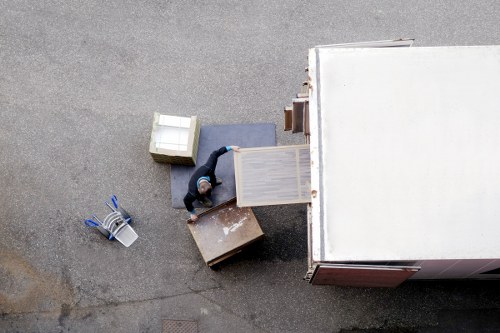 Furniture and boxes being prepared for a removal van in Pimlico