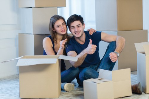 Office boxes and workstations arranged for a commercial move in Pimlico